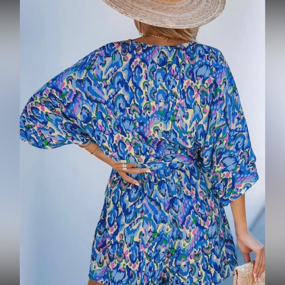 CUPSHE Romper Abstract Blue- XL - Picture 3 of 10